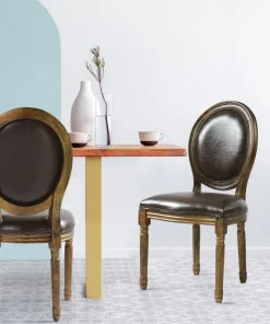Lot de 2 chaises médaillon Louis XVI Bois massif patiné Or et Simili (P.U) Marron