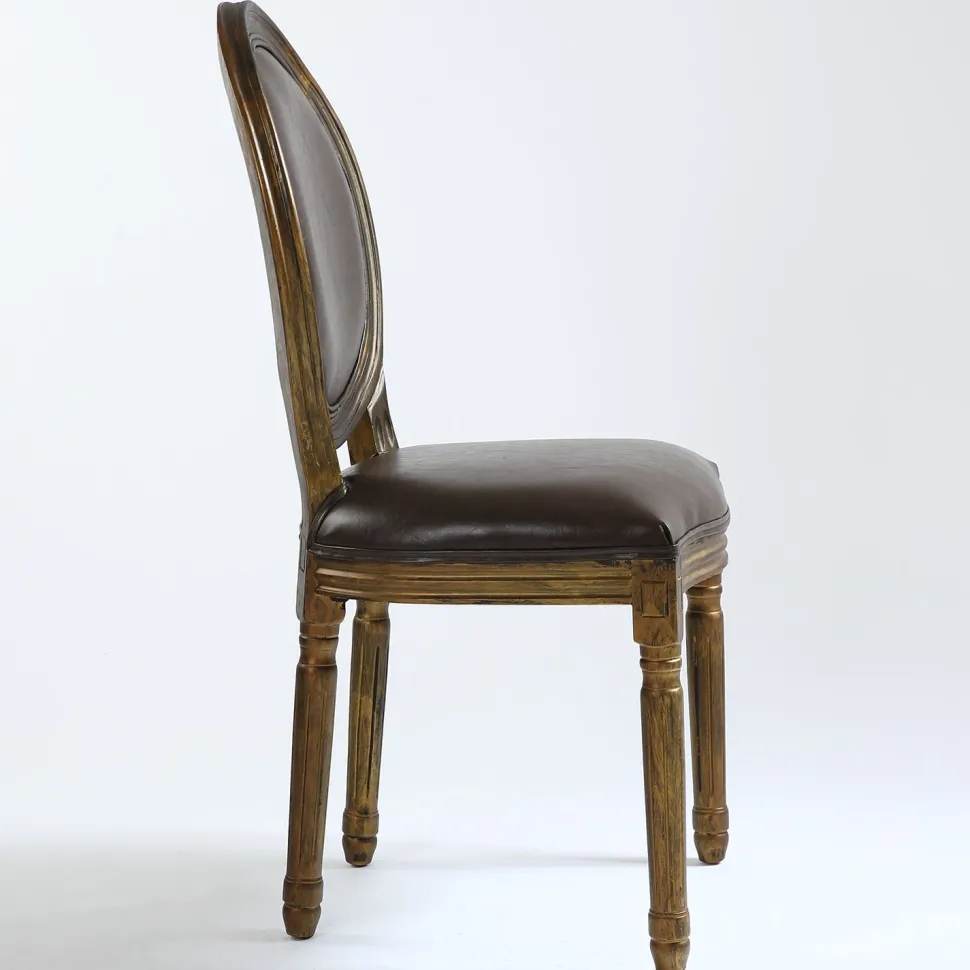 Lot de 2 chaises médaillon Louis XVI Bois massif patiné Or et Simili (P.U) Marron