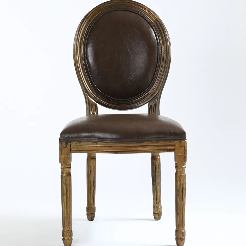 Lot de 2 chaises médaillon Louis XVI Bois massif patiné Or et Simili (P.U) Marron