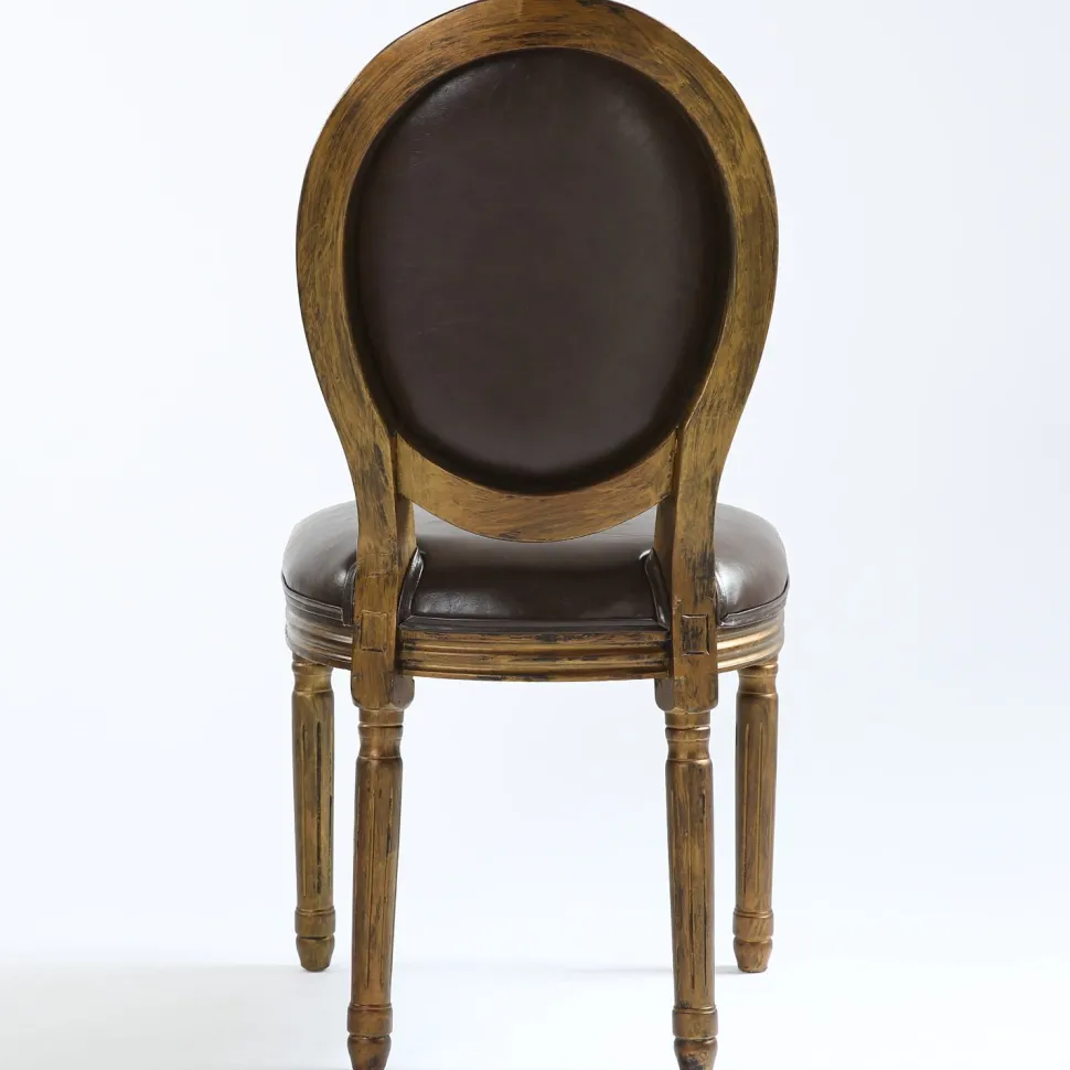 Lot de 2 chaises médaillon Louis XVI Bois massif patiné Or et Simili (P.U) Marron