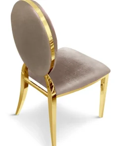 Lot de 8 chaises médaillon Sofia Pieds Or Velours Taupe