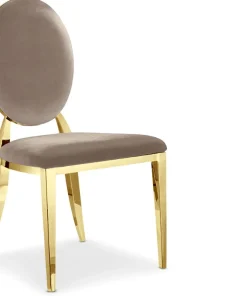 Lot de 8 chaises médaillon Sofia Pieds Or Velours Taupe