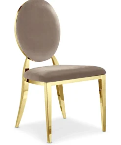 Lot de 8 chaises médaillon Sofia Pieds Or Velours Taupe