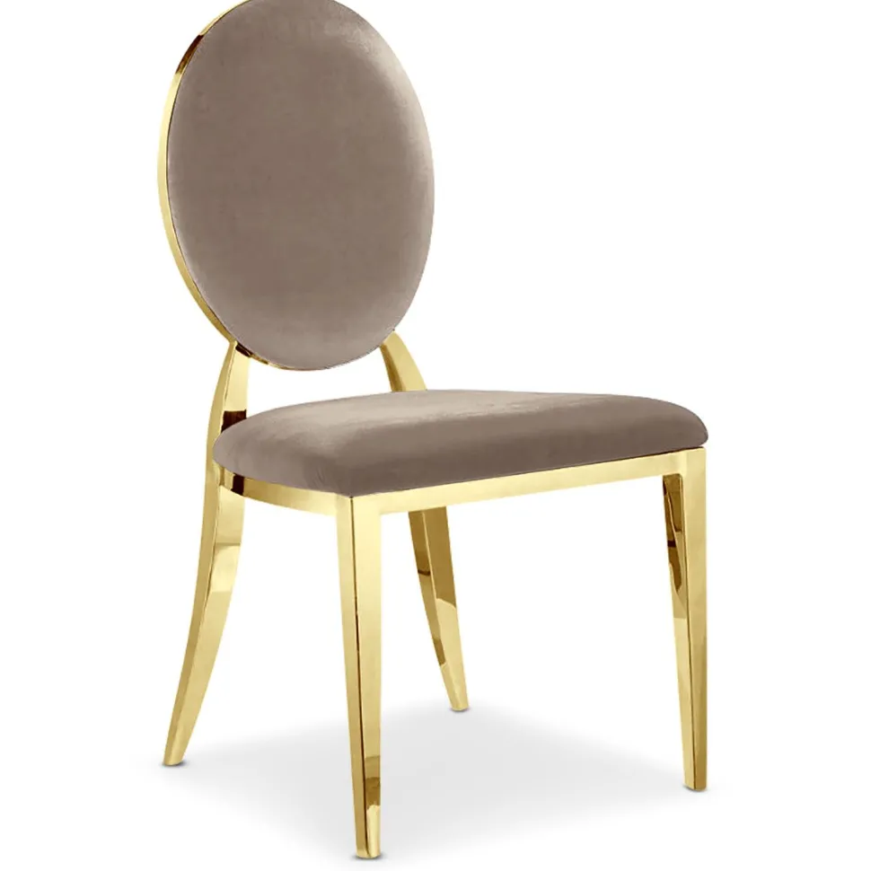 Lot de 8 chaises médaillon Sofia Pieds Or Velours Taupe