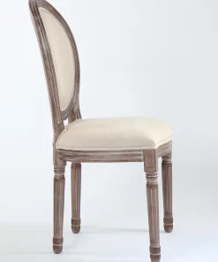 Lot de 2 chaises médaillon style Louis XVI Bois massif patiné et Tissu Beige