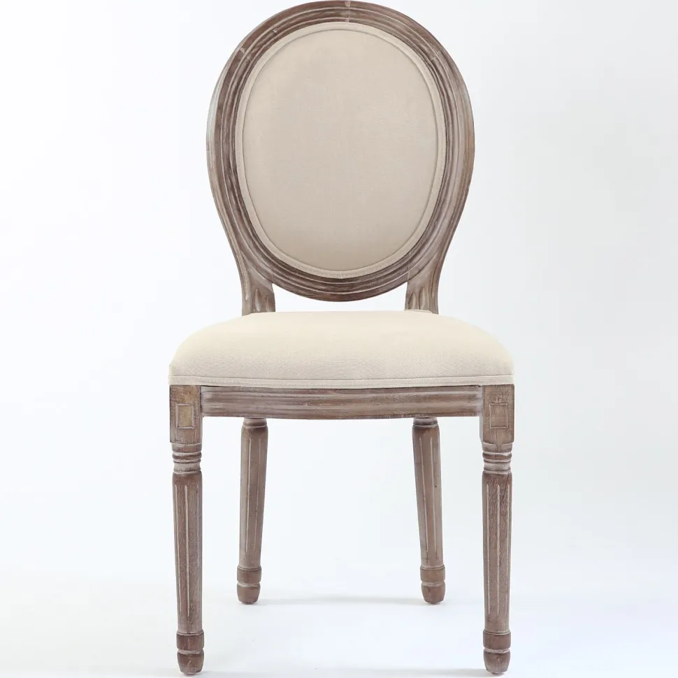 Lot de 2 chaises médaillon style Louis XVI Bois massif patiné et Tissu Beige