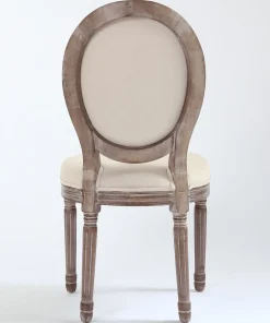Lot de 2 chaises médaillon style Louis XVI Bois massif patiné et Tissu Beige