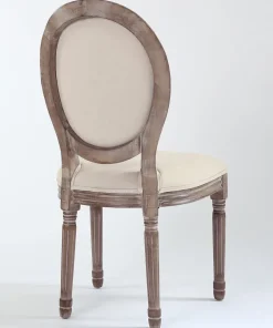 Lot de 2 chaises médaillon style Louis XVI Bois massif patiné et Tissu Beige