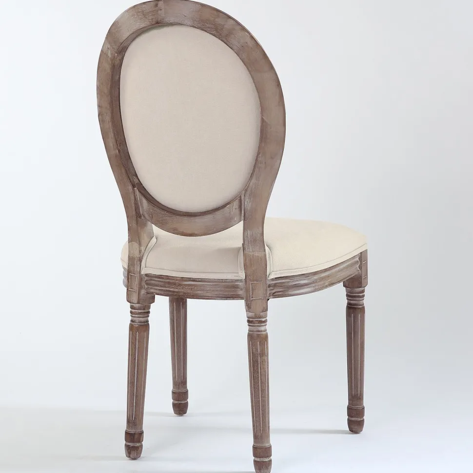 Lot de 2 chaises médaillon style Louis XVI Bois massif patiné et Tissu Beige