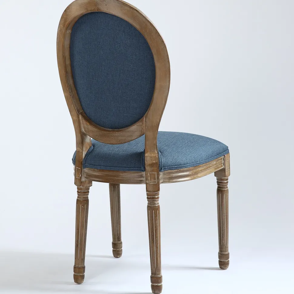 Lot de 2 chaises médaillon Louis XVI Bois massif patiné et Tissu Bleu