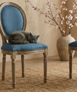 Lot de 2 chaises médaillon Louis XVI Bois massif patiné et Tissu Bleu