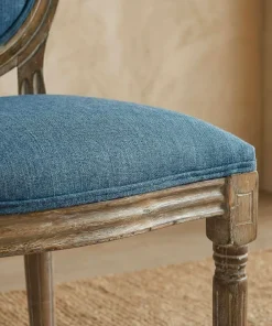 Lot de 2 chaises médaillon Louis XVI Bois massif patiné et Tissu Bleu