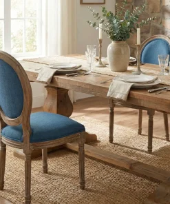 Lot de 2 chaises médaillon Louis XVI Bois massif patiné et Tissu Bleu