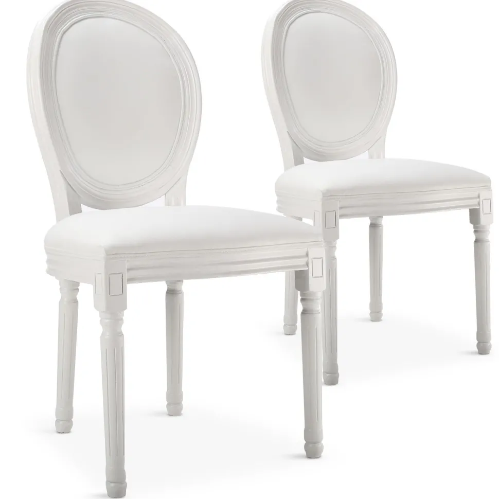 Lot de 2 chaises médaillon Louis XVI Bois massif et Simili (P.U) Blanc
