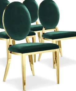 Lot de 4 chaises médaillon Sofia Pieds Or Velours Vert