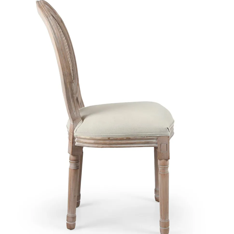 Lot de 2 chaises médaillon Louis XVI Bois massif patiné avec cannage et Tissu Beige