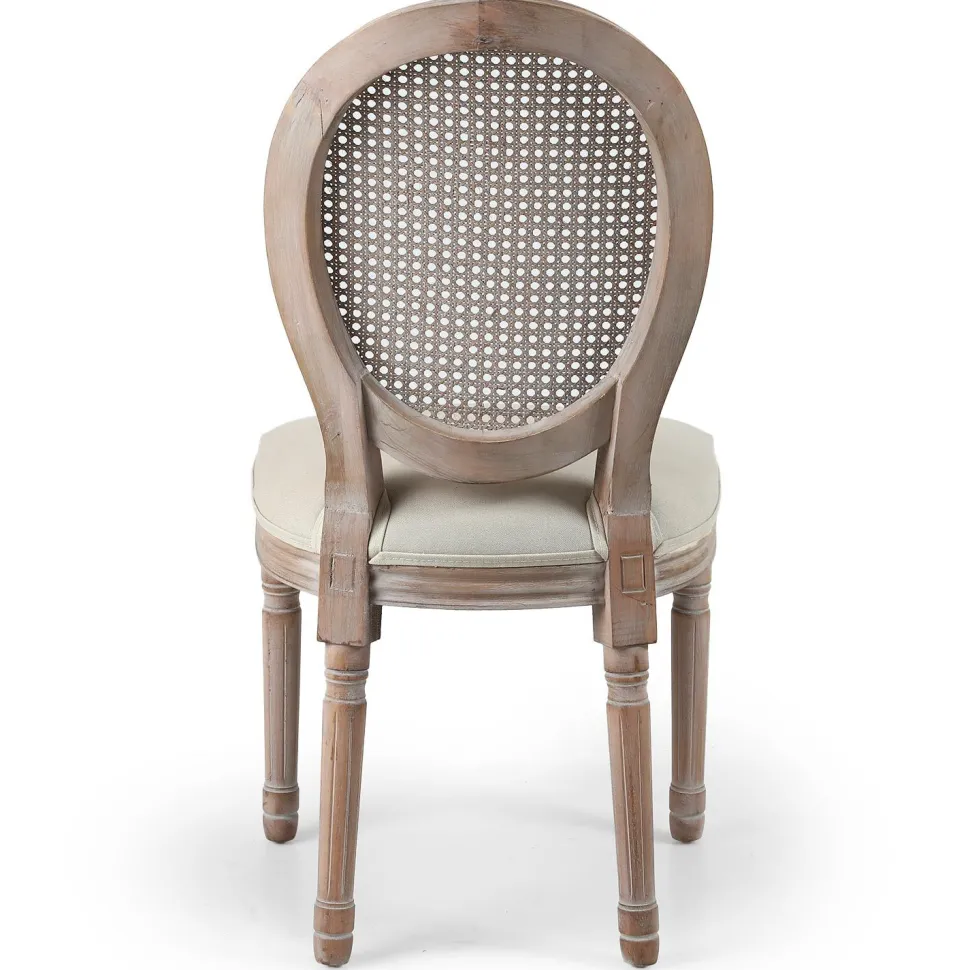 Lot de 2 chaises médaillon Louis XVI Bois massif patiné avec cannage et Tissu Beige