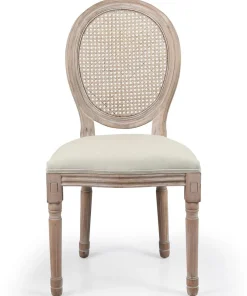 Lot de 2 chaises médaillon Louis XVI Bois massif patiné avec cannage et Tissu Beige