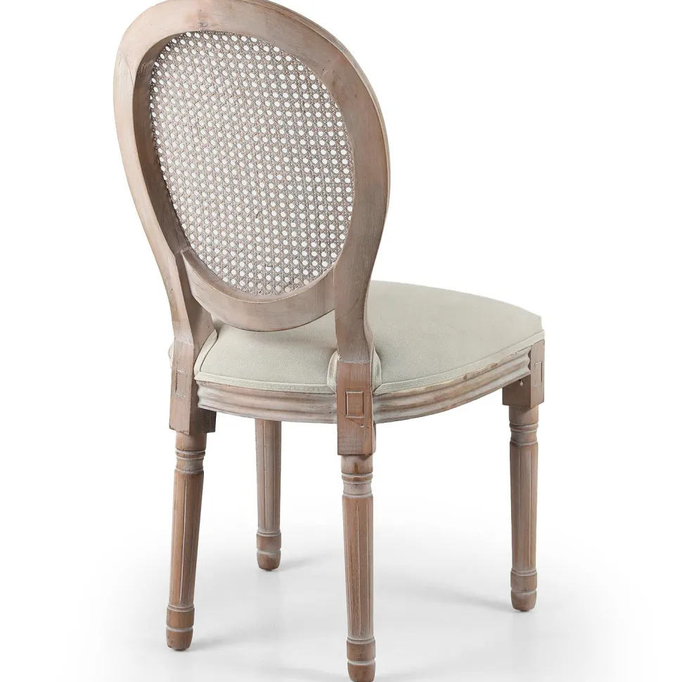 Lot de 2 chaises médaillon Louis XVI Bois massif patiné avec cannage et Tissu Beige