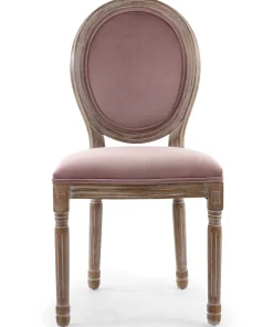 Lot de 2 chaises médaillon Louis XVI Bois massif patiné et Velours Rose poudré