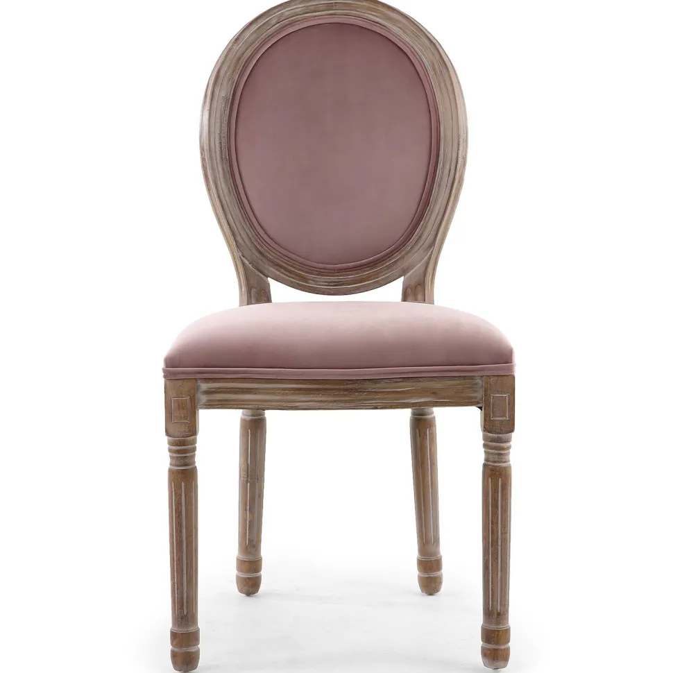 Lot de 2 chaises médaillon Louis XVI Bois massif patiné et Velours Rose poudré