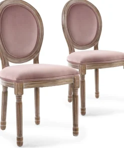 Lot de 2 chaises médaillon Louis XVI Bois massif patiné et Velours Rose poudré