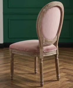 Lot de 2 chaises médaillon Louis XVI Bois massif patiné et Velours Rose poudré