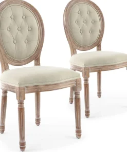 Lot de 2 chaises médaillon Louis XVI Bois massif patiné et Tissu capitonné Beige