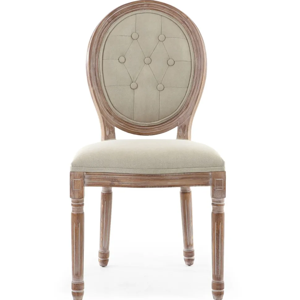 Lot de 2 chaises médaillon Louis XVI Bois massif patiné et Tissu capitonné Beige