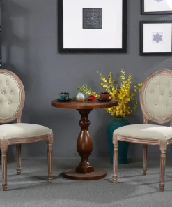Lot de 2 chaises médaillon Louis XVI Bois massif patiné et Tissu capitonné Beige