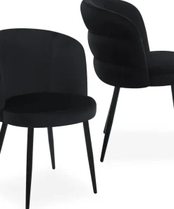 Lot de 2 chaises modernes matelassées Malawi Velours Noir
