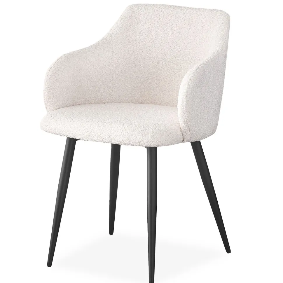 Lot de 2 chaises Paoline Tissu Bouclette Crème