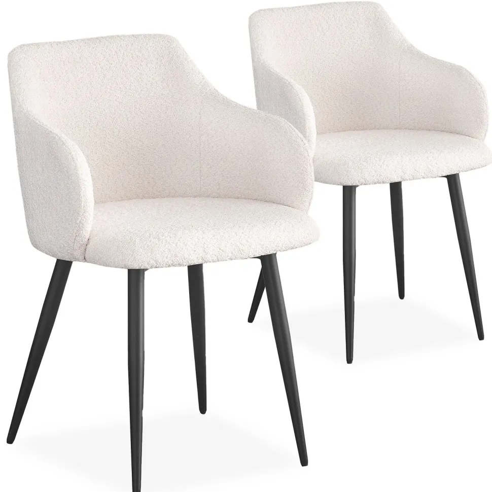 Lot de 2 chaises Paoline Tissu Bouclette Crème
