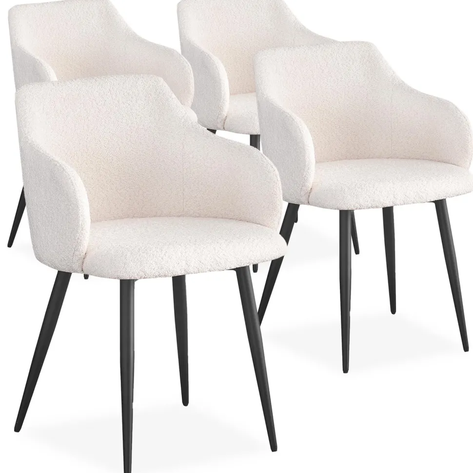 Lot de 4 chaises Paoline Tissu Bouclette Crème