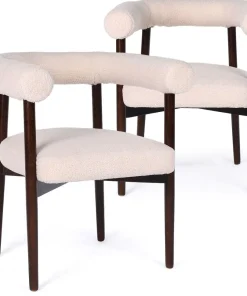 Lot de 2 chaises style scandinave chic Bringo Bois foncé et Tissu bouclette Beige