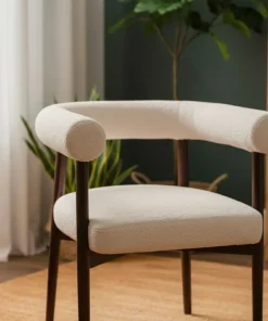 Lot de 2 chaises style scandinave chic Bringo Bois foncé et Tissu bouclette Beige