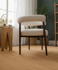 Lot de 2 chaises style scandinave chic Bringo Bois foncé et Tissu bouclette Beige