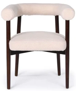 Lot de 2 chaises style scandinave chic Bringo Bois foncé et Tissu bouclette Beige