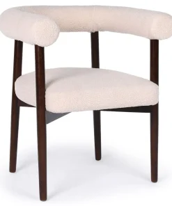 Lot de 2 chaises style scandinave chic Bringo Bois foncé et Tissu bouclette Beige
