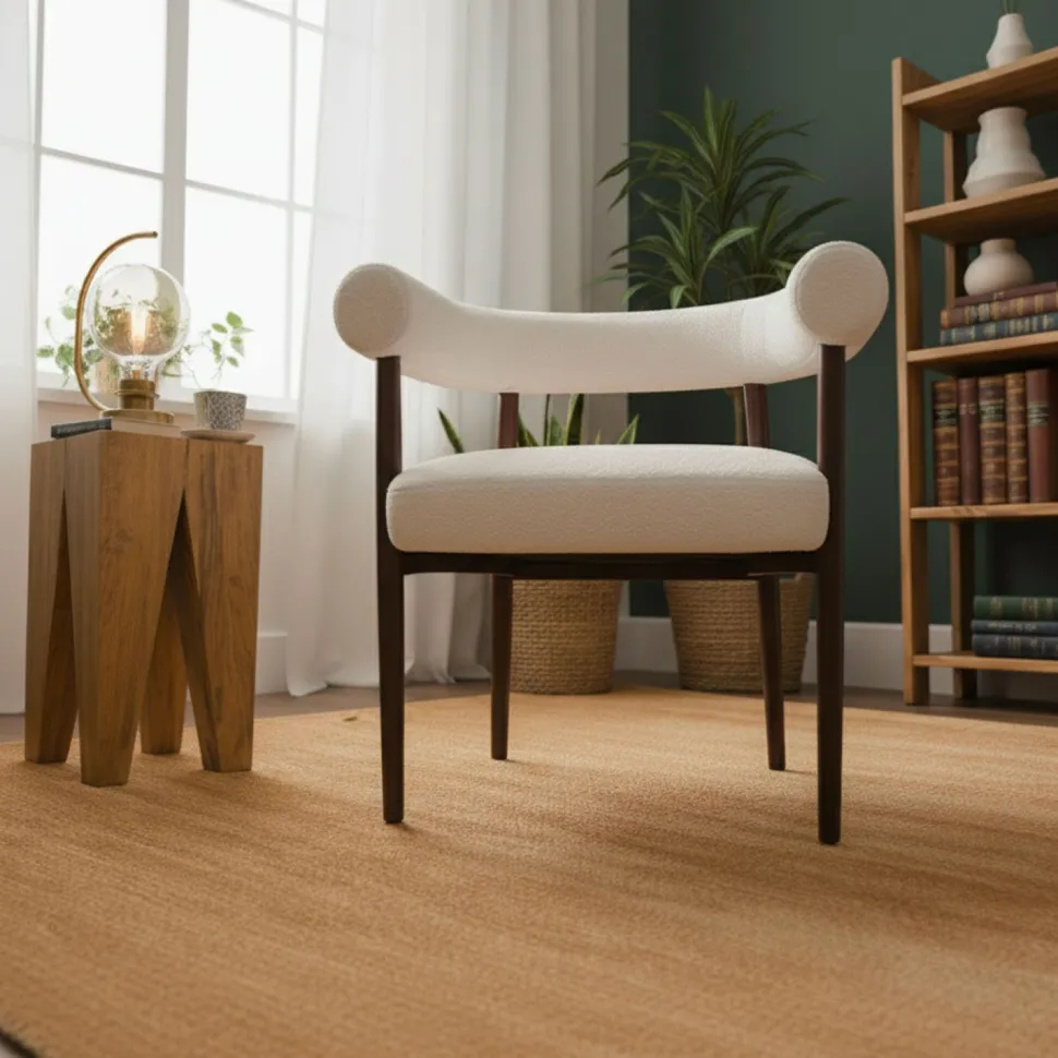 Lot de 2 chaises style scandinave chic Bringo Bois foncé et Tissu bouclette Beige