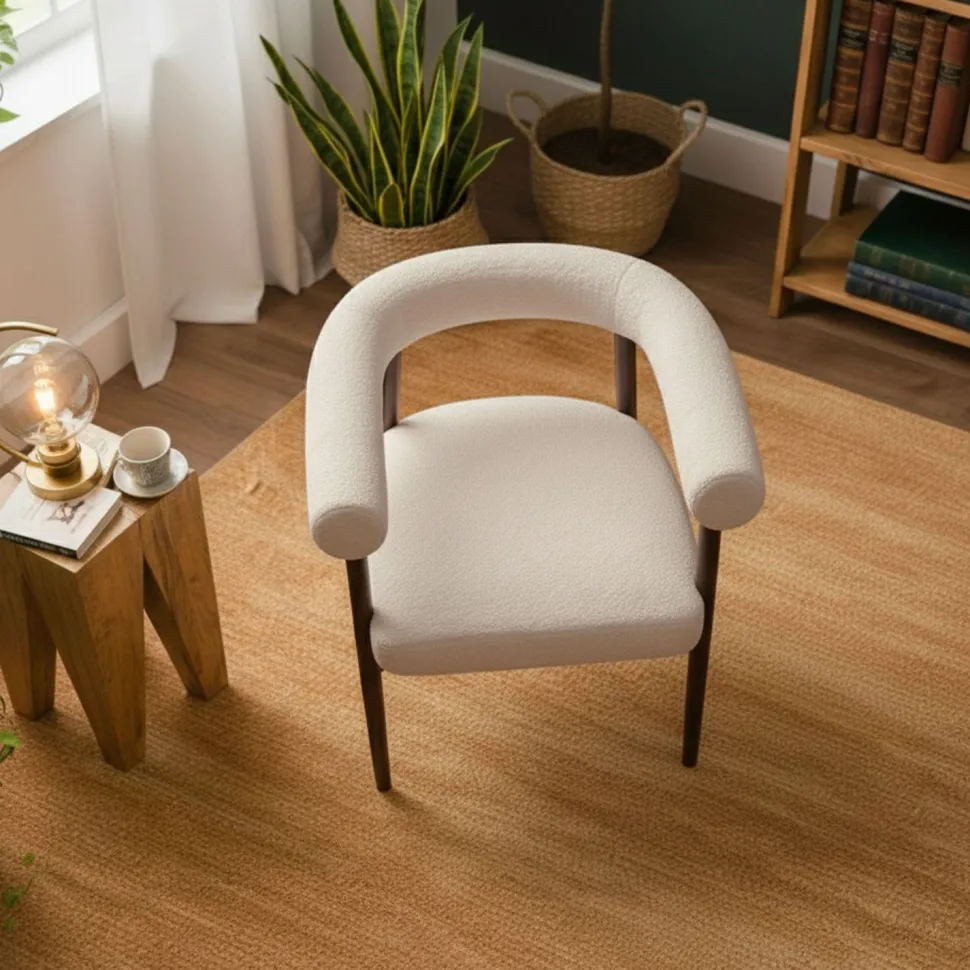 Lot de 2 chaises style scandinave chic Bringo Bois foncé et Tissu bouclette Beige