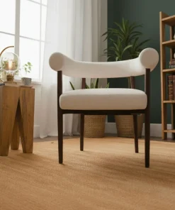 Lot de 6 chaises style scandinave chic Bringo Bois foncé et Tissu bouclette Beige