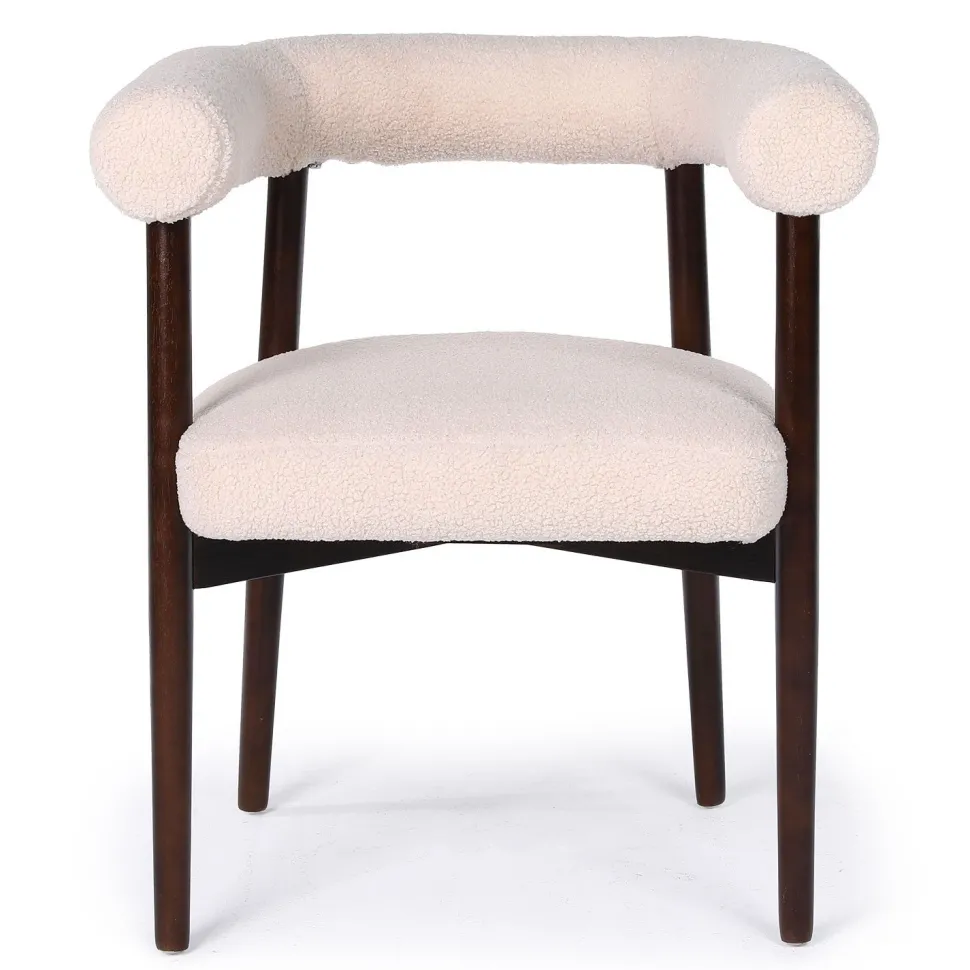 Lot de 6 chaises style scandinave chic Bringo Bois foncé et Tissu bouclette Beige