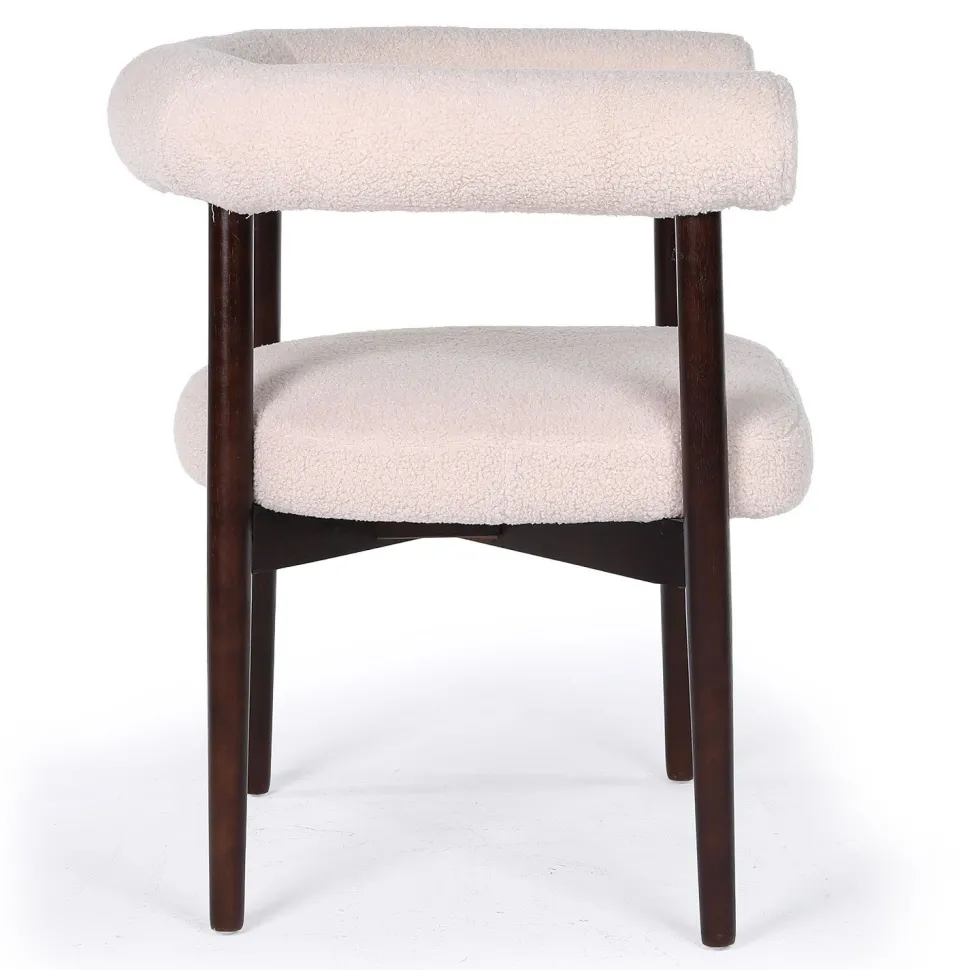 Lot de 6 chaises style scandinave chic Bringo Bois foncé et Tissu bouclette Beige