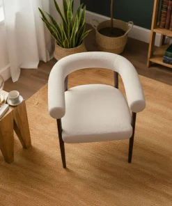 Lot de 6 chaises style scandinave chic Bringo Bois foncé et Tissu bouclette Beige