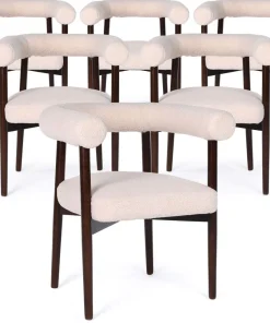 Lot de 6 chaises style scandinave chic Bringo Bois foncé et Tissu bouclette Beige