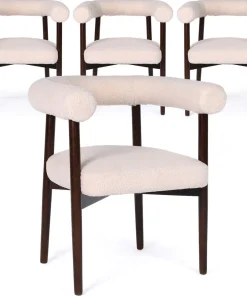 Lot de 4 chaises style scandinave chic Bringo Bois foncé et Tissu bouclette Beige