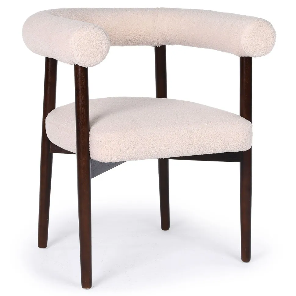 Lot de 4 chaises style scandinave chic Bringo Bois foncé et Tissu bouclette Beige