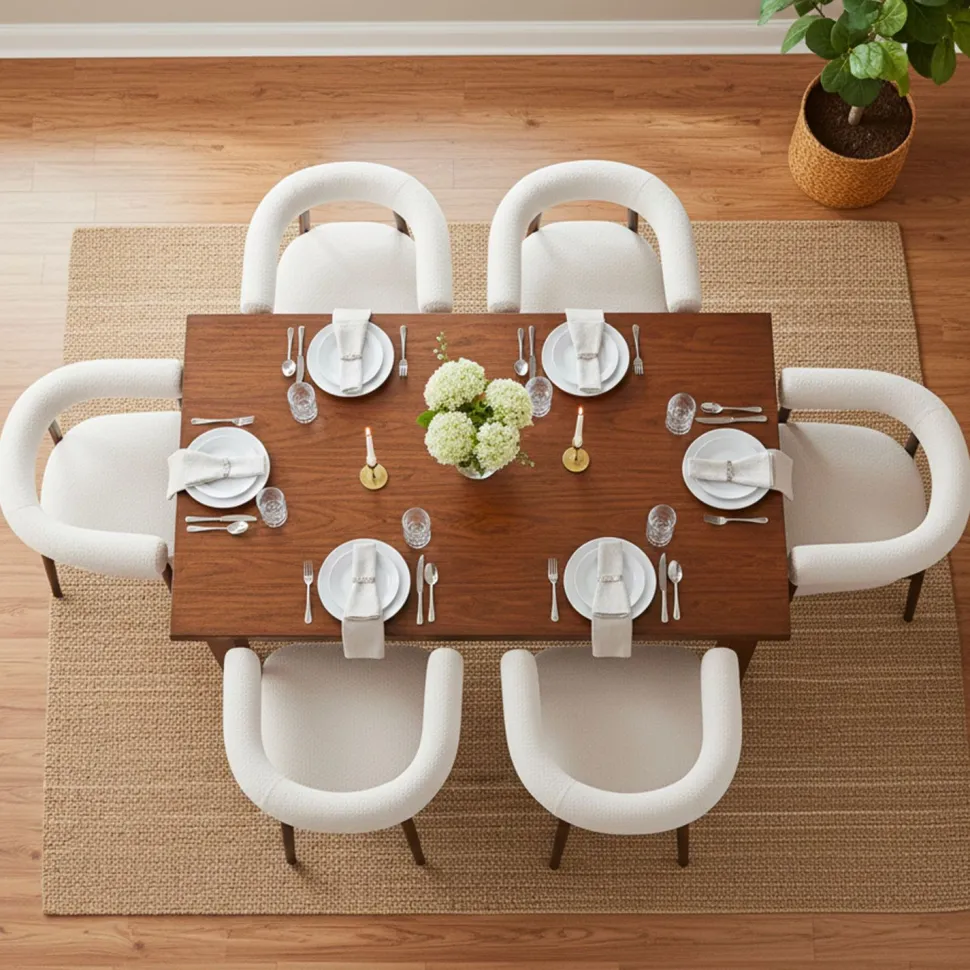 Lot de 4 chaises style scandinave chic Bringo Bois foncé et Tissu bouclette Beige