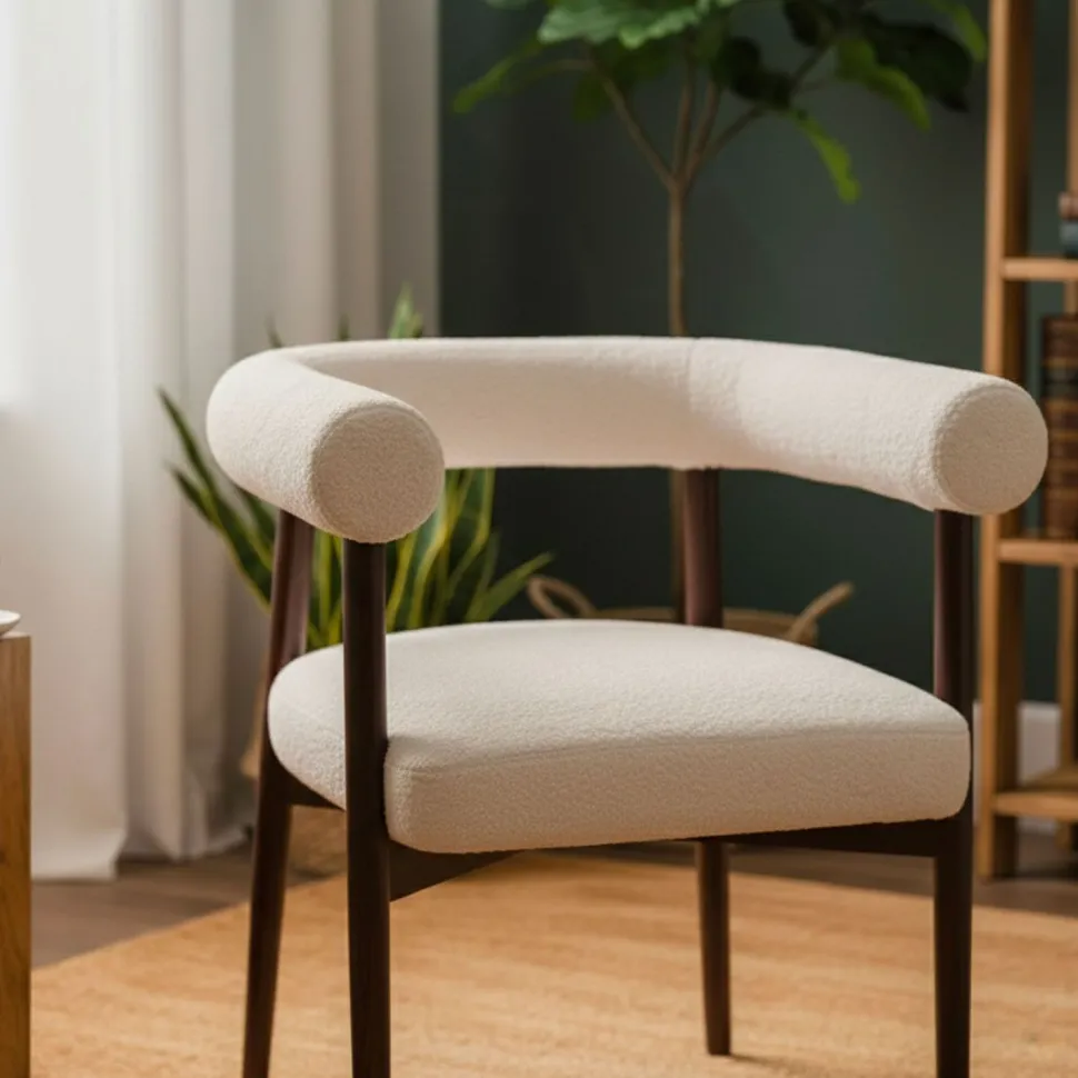 Lot de 4 chaises style scandinave chic Bringo Bois foncé et Tissu bouclette Beige
